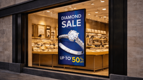 iiyama 800 digital screen in jewellers window