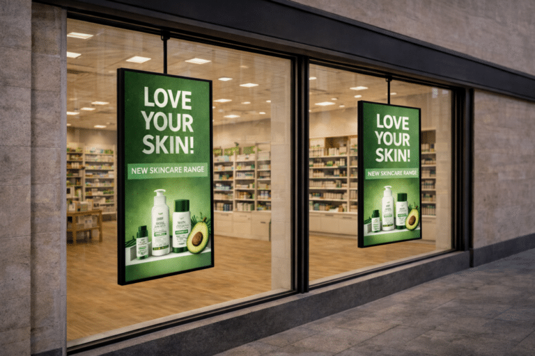 iiyama 800 digital screens in health store windows