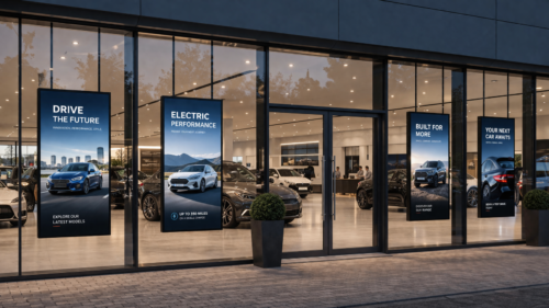 LG high bright displays in car showroom windows