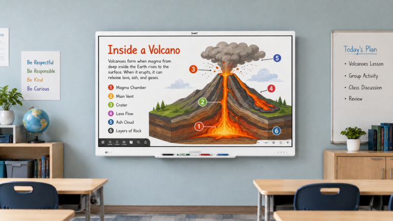 SMART Board digital whiteboard display in lesson in a modern classroom