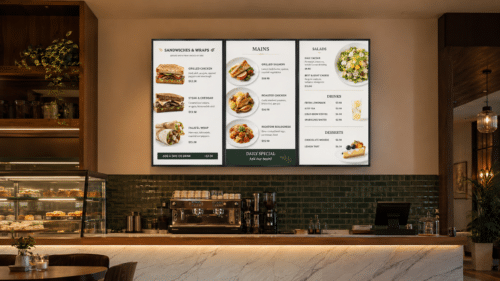 Exclusive café counter with elegant LG digital menu boards Exclusive café counter with elegant LG digital menu boards
