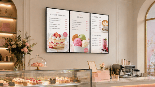 LG Digital Menu Boards in elegant pastry café LG Digital Menu Boards in elegant pastry café