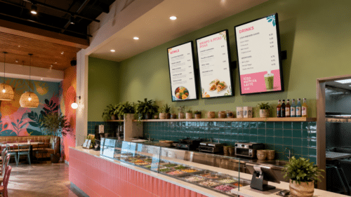 LG Digital Menu Screens in Mediterranean salad bowl shop LG Digital Menu Screens in Mediterranean salad bowl shop