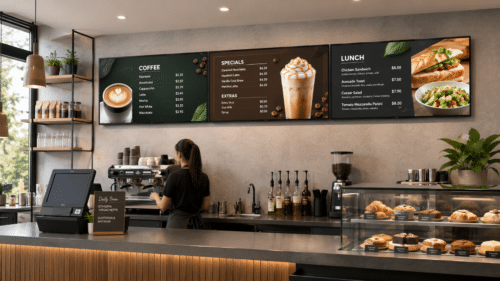 iiyama Digital Menu Boards in coffee shop iiyama Digital Menu Boards in coffee shop