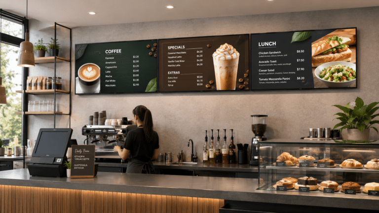 iiyama Digital Menu Boards in coffee shop iiyama Digital Menu Boards in coffee shop