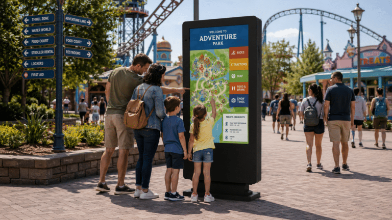 Elite Outdoor digital totem screen as Wayfinding signage in Family Adventure Park