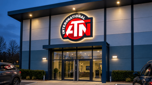 Bespoke illuminated shaped flex face logo sign on commercial building