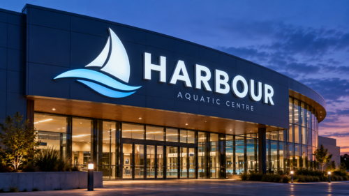 Harbour Aquatic Centre illuminated shaped flex face signs
