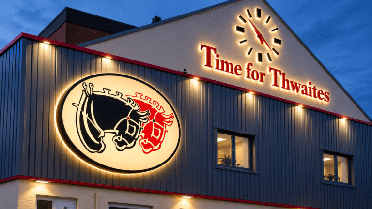 Illuminated oval shaped flex face sign on Thwaites commercial property
