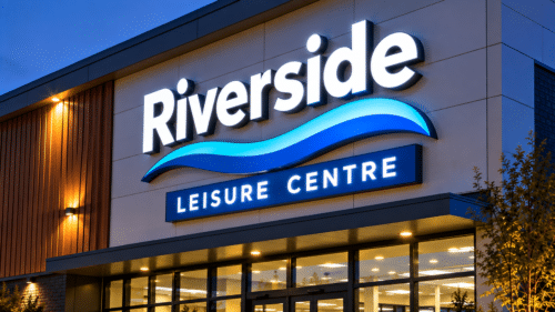 Illuminated shaped flex face signs for Riverside Leisure Centre