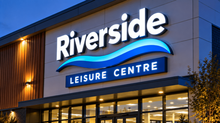 Illuminated shaped flex face signs for Riverside Leisure Centre