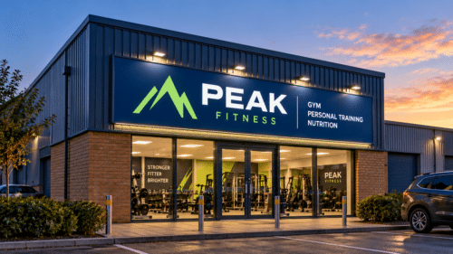 Peak Fitness Gym with illuminated retrofit flex face sign