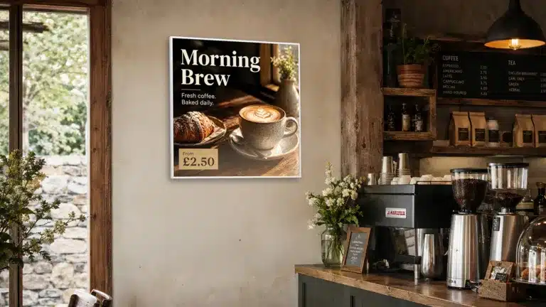 33 inch Square Digital Display in a Coffee Shop 33 inch Square Digital Display in a Coffee Shop