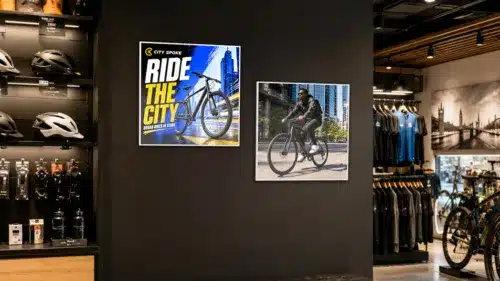 33 inch Square Digital Displays in a Bike Shop 33 inch Square Digital Displays in a Bike Shop
