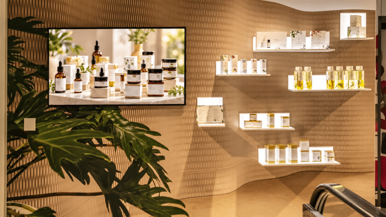 Warm Botanical Skincare Boutique Display